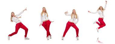 Sanal düğmeye basan kadın beyazda izole edildi