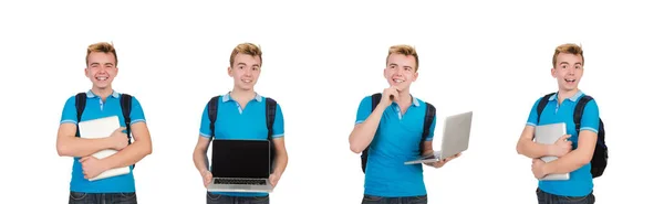 Dizüstü bilgisayarı olan öğrenci beyazda izole edildi — Stok fotoğraf