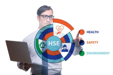 Sanal düğmeye basılı işadamı konsepti