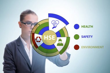 Sanal düğmeye basan iş kadını konsepti