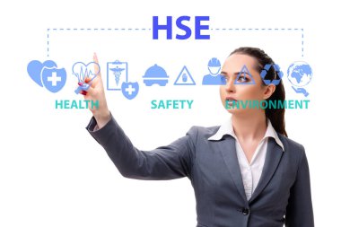 Sanal düğmeye basan iş kadını konsepti