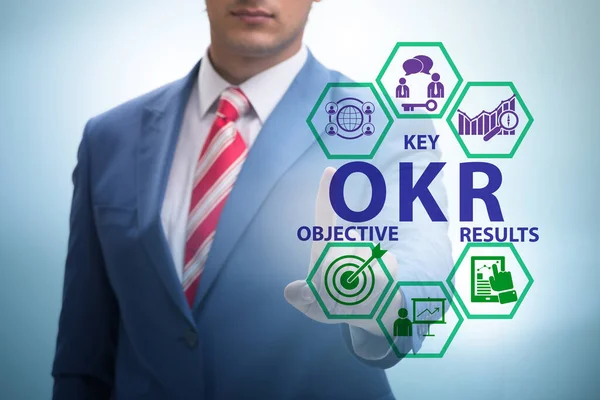 Objektif anahtar sonuçlara ve iş adamına sahip OKR kavramı — Stok fotoğraf