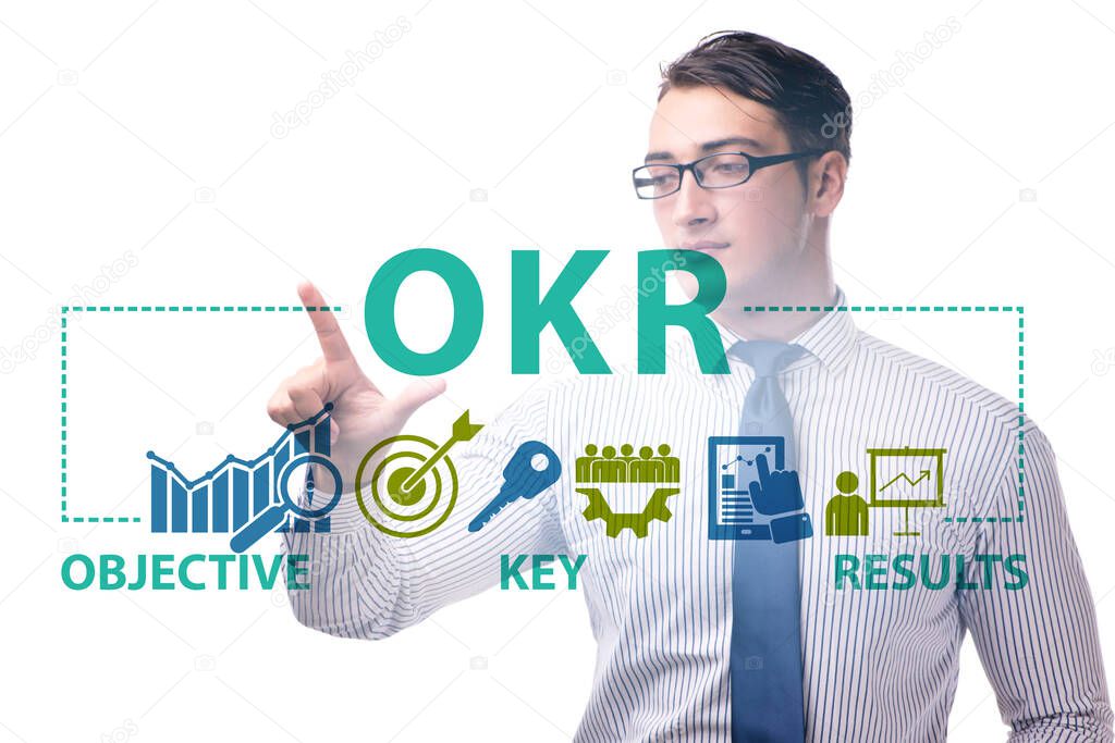 OKR concept with objective key results and businessman