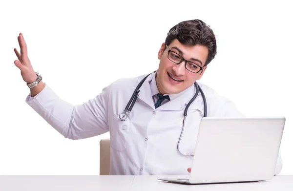 Medico in telemedicina concetto di mhealth su bianco — Foto Stock