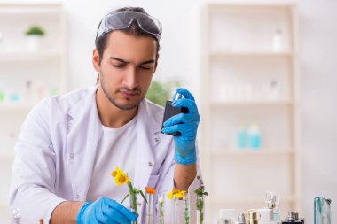 Parfüm sentezi konseptinde genç bir kimyager.