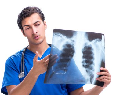 Röntgen görüntüsü olan radyolog doktor beyazı izole etti.