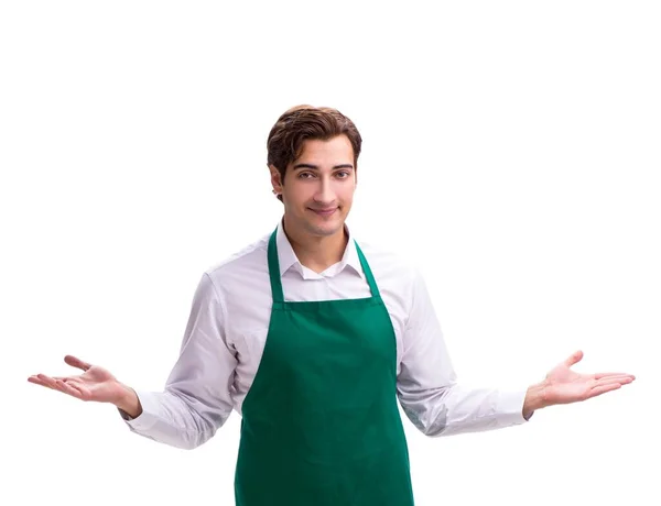 Young waiter isolated on white background — Stock Photo, Image