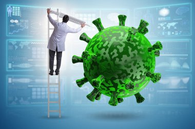 Doktorlar ve şırınga ile Coronavirus covid-19 aşı konsepti