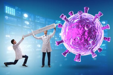 Doktorlar ve şırınga ile Coronavirus covid-19 aşı konsepti