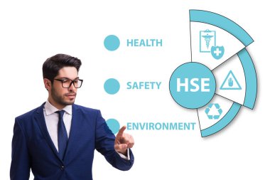 Sanal düğmeye basılı işadamı konsepti