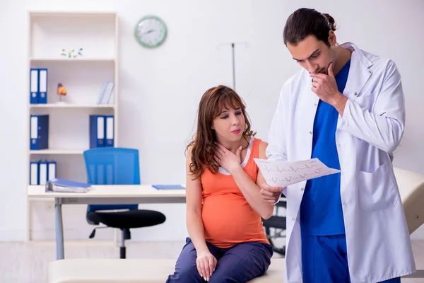 Mujer embarazada visitando médico ginecólogo masculino — Foto de Stock