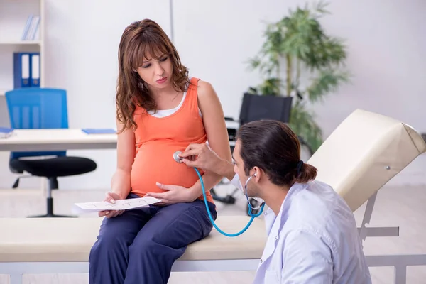 Pregnant woman visiting male doctor gynecologist — Stock Photo, Image