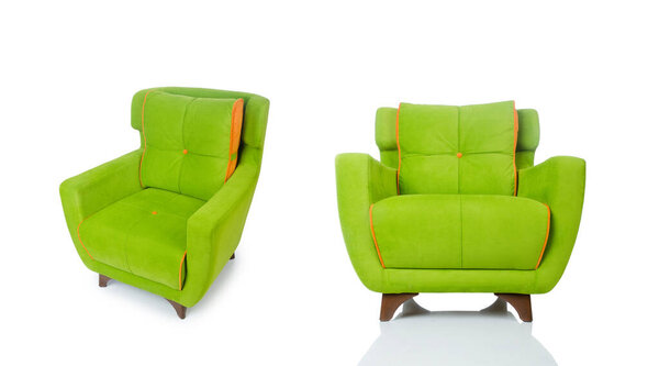 Green armchair isolated on the white