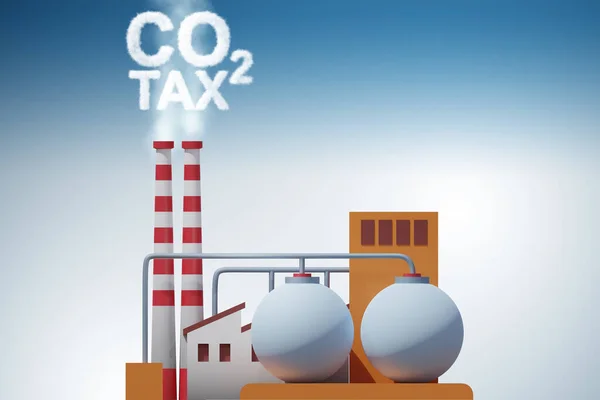 碳税和污染概念工厂- 3D渲染 — 图库照片