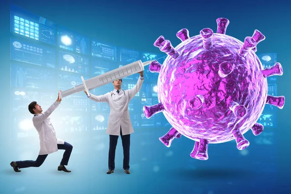 Coronavirus covid-19 vaccine concept with doctors and syringe — Stock Photo, Image