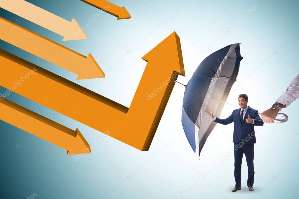 Recovery concept with businessman and charts
