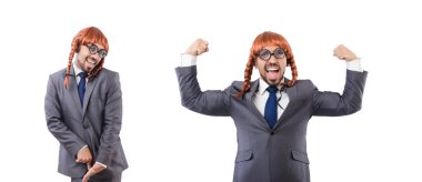 Beyaz peruklu komik iş adamı.