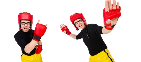 Boxeador divertido aislado en el fondo blanco — Foto de Stock