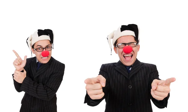 Clown Geschäftsmann isoliert auf weiß — Stockfoto