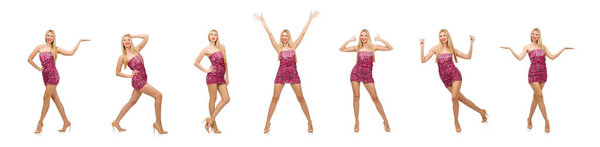 Молодая женщина в платье без бретелек изолирована на белом