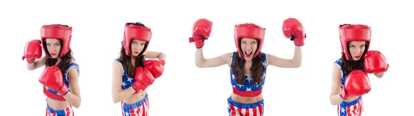 Boxer femme en uniforme avec des symboles américains — Photo