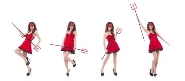 Vrouw als rode duivel in Halloween concept — Stockfoto