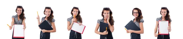 Woman with paper binder isolated on the white — Stock Photo, Image