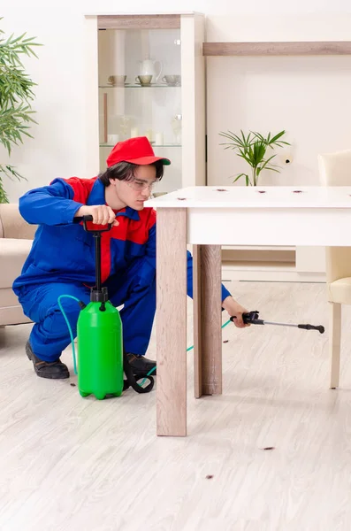 Young contractor doing pest control at home — Stock Photo, Image