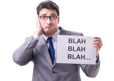 Beyaz arka planda yalanlar söyleyen işadamı