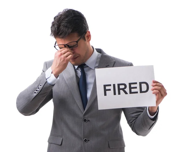 Empresário em conceito de demissão isolado em fundo branco — Fotografia de Stock