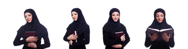 Muszlim fiatal nő visel hidzsáb fehér — Stock Fotó