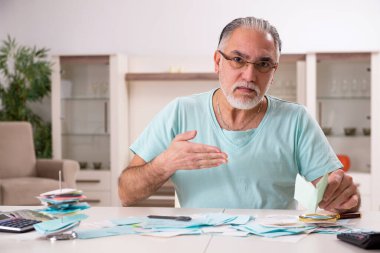 Bütçe planlama konseptinde beyaz sakallı yaşlı adam