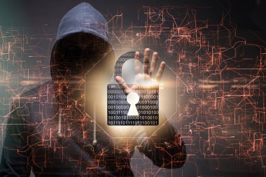 Siber güvenlik konseptinde genç bir hacker.