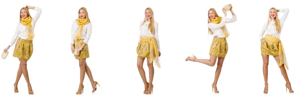 Collage di donna in look di moda isolato su bianco — Foto Stock