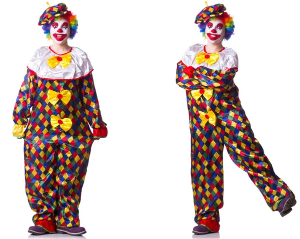 Buffo maschio clown isolato su bianco — Foto Stock