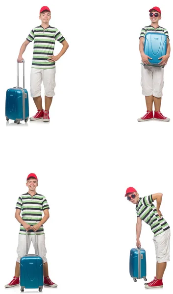 年轻男子，手提箱与白色隔离 — 图库照片