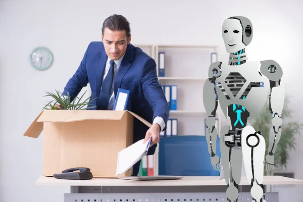 Az emberek irodai helyettesítésére szolgáló robotok koncepciója — Stock Fotó