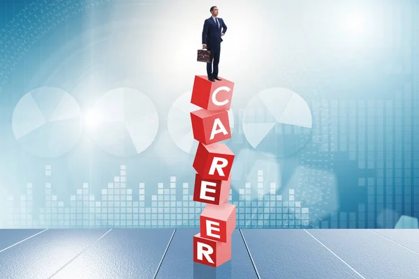 Career concept with businessman on top of blocks — Stock Photo, Image