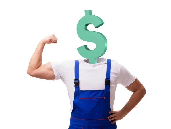 Worker with dollar head in business concept — Stock Photo, Image