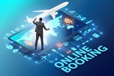 İş adamıyla online uçuş rezervasyonu kavramı