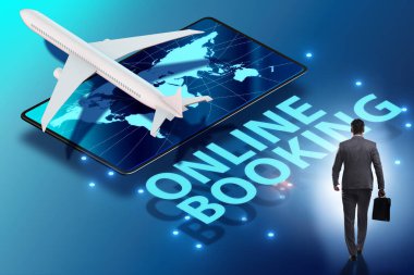 İş adamıyla online uçuş rezervasyonu kavramı