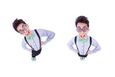 Beyaz arka planda izole komik adam