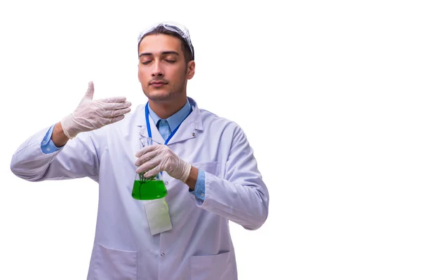 Jovem químico masculino isolado em branco — Fotografia de Stock