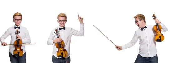 Ung rolig fiol spelare isolerad på vitt — Stockfoto