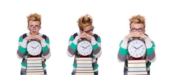 Student mist zijn deadlines geïsoleerd op wit — Stockfoto