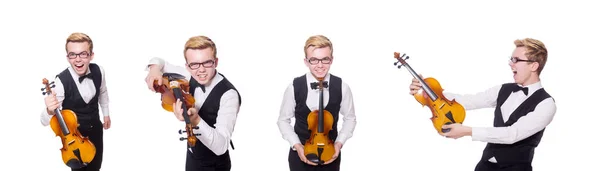 Jogador de violino engraçado em branco — Fotografia de Stock