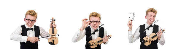 Joueur de violon drôle isolé sur blanc — Photo