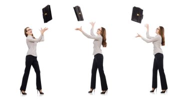 Dosyası olan iş kadını beyazla izole edilmiş.