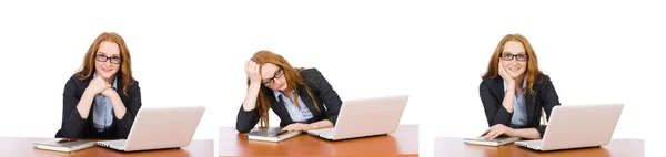 Businesswoman with laptop isolated on white — Stock Photo, Image