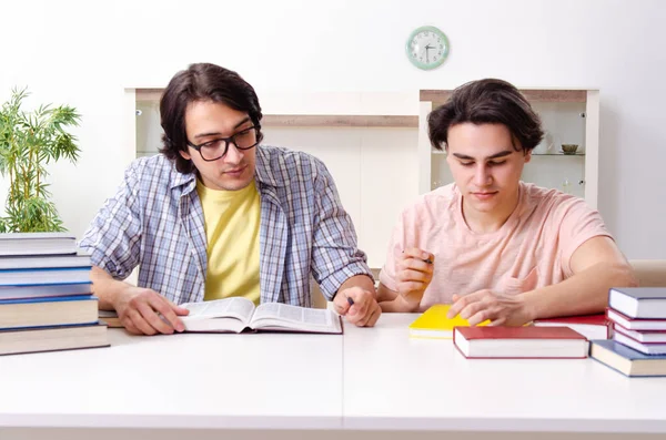 Dois estudantes do sexo masculino se preparando para exames em casa — Fotografia de Stock